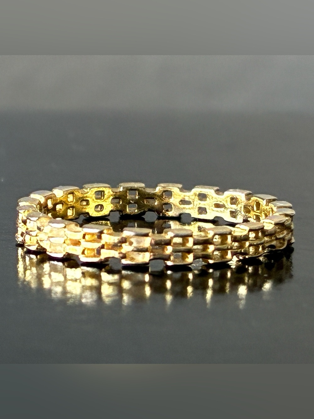 Sterling Silver 925 Gold Textured Link Band Ring Sz 8